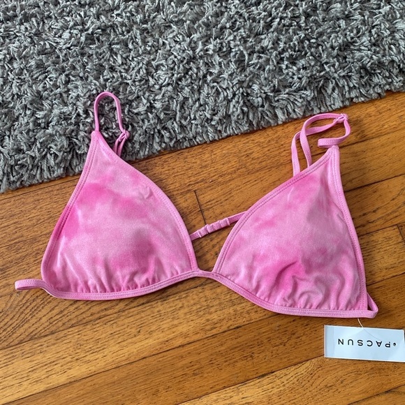 NWT KENDALL & KYLIE Pink Tie-dyed Barbados Lurex Triangle Bikini Top - Picture 10 of 15